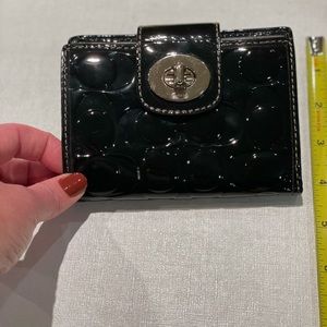 Black patent leather wallet with C monogram print